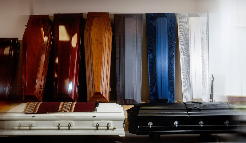 Internal view with various caskets at Funeral Home Angel, Latgales street 108